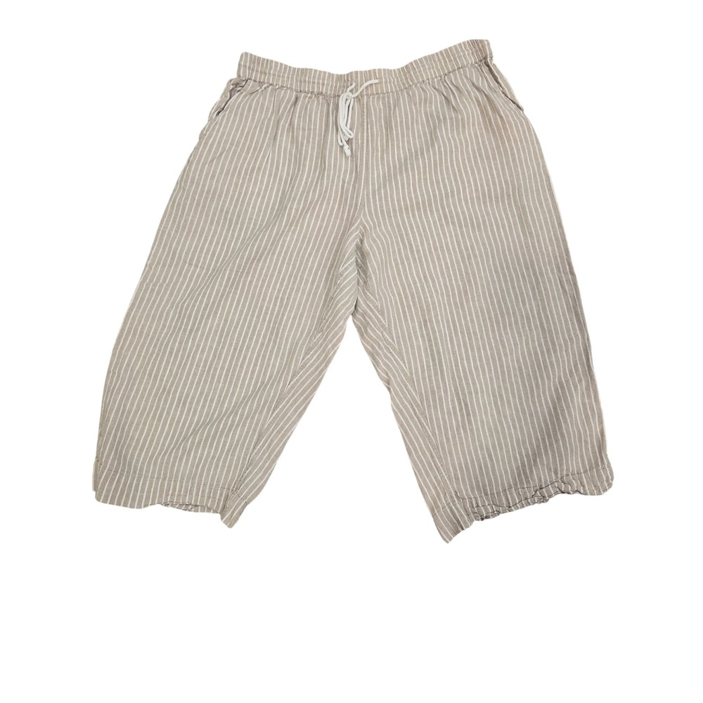 Beachlunchlounge Tan White Striped Linen Blend Crop Pants XL Drawstring Capri